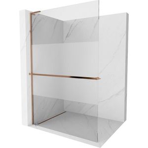 MEXEN/S Kioto+ L Sprchová zástěna WALK-IN s poličkou a držákem ručníků 100 x 200, transparent/dekor, růžové zlato 800-100-123-60-35 obraz