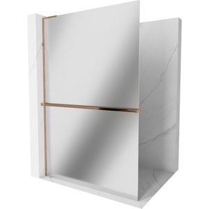 MEXEN/S Kioto+ L Sprchová zástěna WALK-IN s poličkou a držákem ručníků 90 x 200, zrcadlová, růžové zlato 800-090-123-60-50 obraz