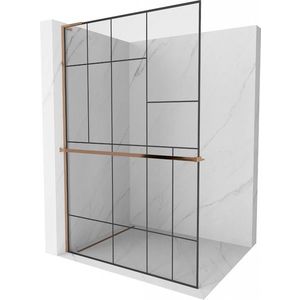 MEXEN/S Kioto+ L Sprchová zástěna WALK-IN s poličkou a držákem ručníků 80 x 200, černý vzor, růžové zlato 800-080-123-60-78 obraz