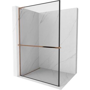 MEXEN/S Kioto+ L Sprchová zástěna WALK-IN s poličkou a držákem ručníků 90 x 200, černý vzor, růžové zlato 800-090-123-60-70 obraz