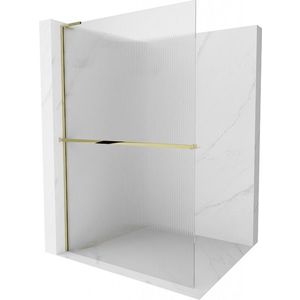MEXEN/S Kioto+ L Sprchová zástěna WALK-IN s poličkou a držákem ručníků 110 x 200, proužky, zlato 800-110-123-50-09 obraz