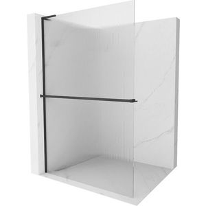 MEXEN/S Kioto+ L Sprchová zástěna WALK-IN s poličkou a držákem ručníků 110 x 200, proužky, černá 800-110-123-70-09 obraz