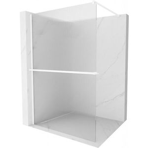 MEXEN/S Kioto+ Sprchová zástěna WALK-IN s poličkou a držákem ručníků 110 x 200, proužky, bílá 800-110-121-20-09 obraz