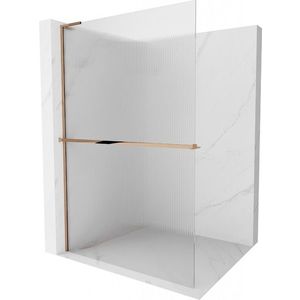 MEXEN/S Kioto+ L Sprchová zástěna WALK-IN s poličkou a držákem ručníků 120 x 200, proužky, růžové zlato 800-120-123-60-09 obraz
