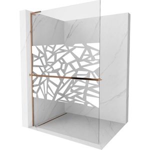MEXEN/S Kioto+ L Sprchová zástěna WALK-IN s poličkou a držákem ručníků 120 x 200, bílý vzor, růžové zlato 800-120-123-60-85 obraz