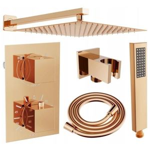 MEXEN/S Cube DR02 podomítkový sprchový SET + slim sprcha 25, růžové zlato 77502DR0225-60 obraz