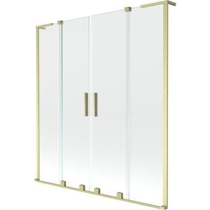 MEXEN/S Velar L Duo dvoukřídlá posuvná vanová zástěna 140 x 150, transparent, zlatá kartáčovaná 896-140-003-02-55 obraz