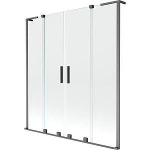 MEXEN/S Velar L Duo dvoukřídlá posuvná vanová zástěna 140 x 150, transparent, grafit kartáčovaná 896-140-003-02-66 obraz