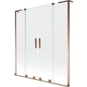 MEXEN/S Velar L Duo dvoukřídlá posuvná vanová zástěna 150 x 150, transparent, růžové zlato 896-150-003-02-60 obraz