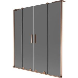 MEXEN/S Velar L Duo dvoukřídlá posuvná vanová zástěna 150 x 150, grafit, růžové zlato 896-150-003-42-60 obraz