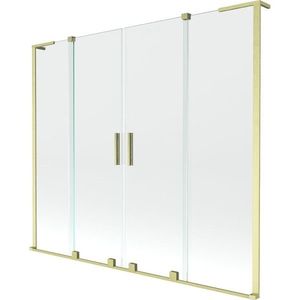 MEXEN/S Velar L Duo dvoukřídlá posuvná vanová zástěna 200 x 150, transparent, zlatá kartáčovaná 896-200-003-02-55 obraz