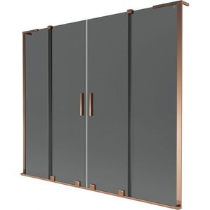 MEXEN/S Velar L Duo dvoukřídlá posuvná vanová zástěna 200 x 150, grafit, růžové zlato 896-200-003-42-60 obraz