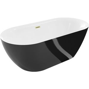 MEXEN/S Roxy volně stojící vana 170 x 80, bílá/černá, sifon a přepad zlatá kartáčovaná 51201708075-55 obraz