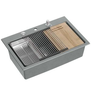 Quadron Granitový dřez MARC 110 WORKSTATION Grey Metallic Zlaty HQM7650U5_PVDG1 obraz