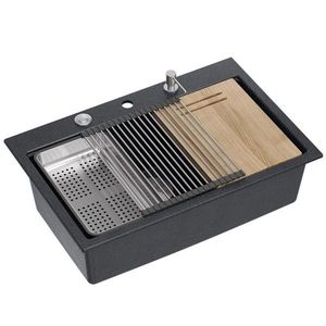 Quadron Granitový dřez MARC 110 WORKSTATION Black Metallic Zlaty HQM7650U8_PVDG1 obraz
