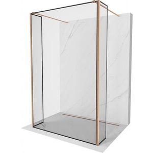 MEXEN/S Kioto Sprchová zástěna WALK-IN volněstojící 90 x 30 x 30, černý vzor, měď kartáčovaná 800-090-030-222-65-70-030 obraz