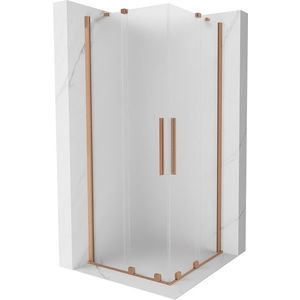 MEXEN/S Velar Duo sprchový kout, posuvné dveře 80 x 80, dekor, měď kartáčovaná 871-080-080-32-65 obraz