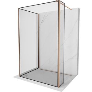 MEXEN/S Kioto Sprchová zástěna WALK-IN 100 x 80 x 30, černý vzor, měď kartáčovaná 800-100-080-221-65-70-030 obraz