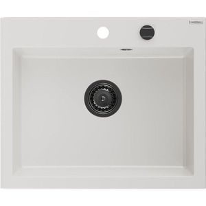 MEXEN/S Elix granitový dřez 1-miska 600 x 500 mm, bílá, sifon černá 6525601005-20-B obraz