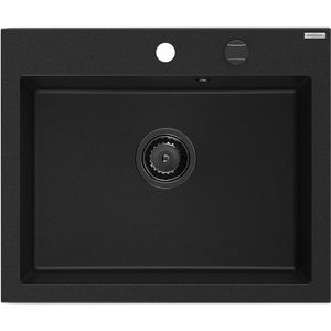 MEXEN/S Elix granitový dřez 1-miska 600 x 500 mm, černá, sifon černá 6525601005-77-B obraz