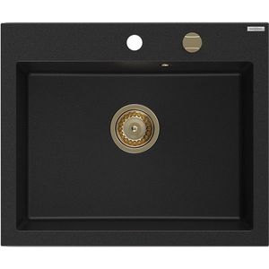 MEXEN/S Elix granitový dřez 1-miska 600 x 500 mm, černá, sifon zlatá 6525601005-77-G obraz
