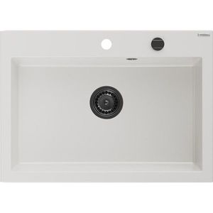 MEXEN/S Elix granitový dřez 1-miska 700 x 500 mm, bílá, sifon černá 6526701005-20-B obraz