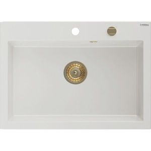 MEXEN/S Elix granitový dřez 1-miska 700 x 500 mm, bílá, sifon zlatá 6526701005-20-G obraz