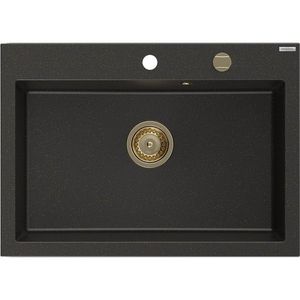 MEXEN/S Elix granitový dřez 1-miska 700 x 500 mm, černá/zlatá metalik, sifon zlatá 6526701005-75-G obraz