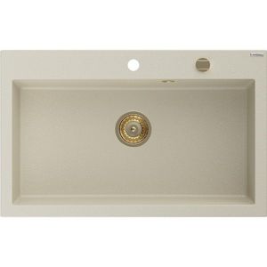 MEXEN/S Elix granitový dřez 1-miska 800 x 500 mm, béžový, sifon zlatá 6527801005-69-G obraz