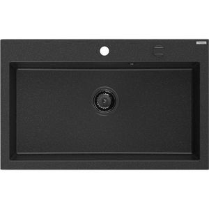 MEXEN/S Elix granitový dřez 1-miska 800 x 500 mm, černá/stříbrná metalik, sifon černá 6527801005-73-B obraz