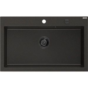 MEXEN/S Elix granitový dřez 1-miska 800 x 500 mm, černá/zlatá metalik, sifon černá 6527801005-75-B obraz