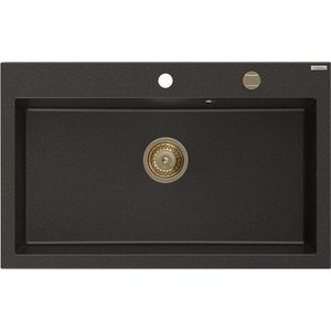 MEXEN/S Elix granitový dřez 1-miska 800 x 500 mm, černá/zlatá metalik, sifon zlatá 6527801005-75-G obraz