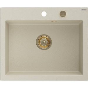 MEXEN/S Elix granitový dřez 1-miska 600 x 500 mm, béžový, sifon zlatá 6525601005-69-G obraz