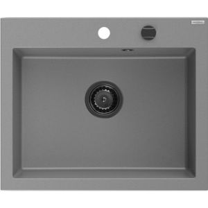MEXEN/S Elix granitový dřez 1-miska 600 x 500 mm, šedý, sifon černá 6525601005-71-B obraz