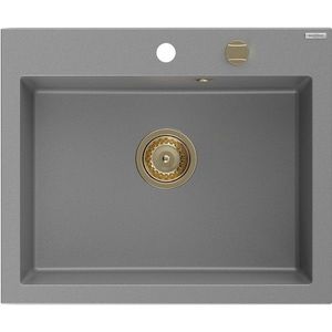 MEXEN/S Elix granitový dřez 1-miska 600 x 500 mm, šedý, sifon zlatá 6525601005-71-G obraz