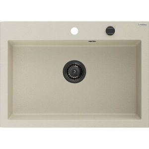MEXEN/S Elix granitový dřez 1-miska 700 x 500 mm, béžový, sifon černá 6526701005-69-B obraz