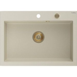 MEXEN/S Elix granitový dřez 1-miska 700 x 500 mm, béžový, sifon zlatá 6526701005-69-G obraz