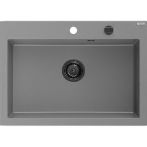 MEXEN/S Elix granitový dřez 1-miska 700 x 500 mm, šedý, sifon černá 6526701005-71-B obraz