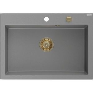 MEXEN/S Elix granitový dřez 1-miska 700 x 500 mm, šedý, sifon zlatá 6526701005-71-G obraz
