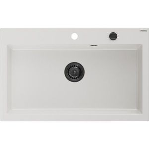 MEXEN/S Elix granitový dřez 1-miska 800 x 500 mm, bílá, sifon černá 6527801005-20-B obraz