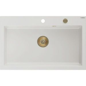 MEXEN/S Elix granitový dřez 1-miska 800 x 500 mm, bílá, sifon zlatá 6527801005-20-G obraz