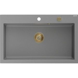MEXEN/S Elix granitový dřez 1-miska 800 x 500 mm, šedý, sifon zlatá 6527801005-71-G obraz