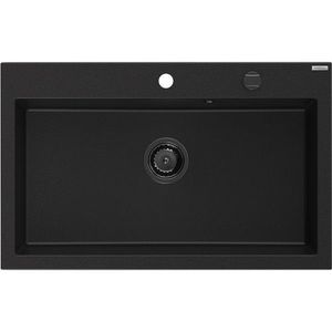 MEXEN/S Elix granitový dřez 1-miska 800 x 500 mm, černá, sifon zlatá 6527801005-77-B obraz