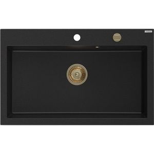 MEXEN/S Elix granitový dřez 1-miska 800 x 500 mm, černá, sifon zlatá 6527801005-77-G obraz