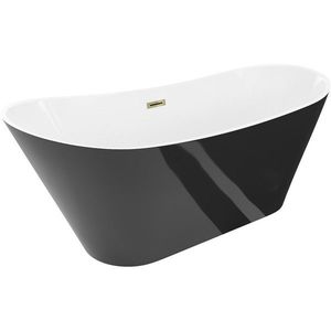 MEXEN/S Dora volně stojící vana 150 x 75, bílá/černá, sifon a přepad zlatá 52071507575-50 obraz