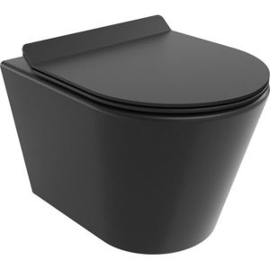 MEXEN/S Rico Závěsná WC mísa Rimless Tornado včetně sedátka s slow slim, duroplast, černá mat 30720185T obraz
