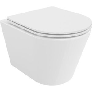 MEXEN/S Rico Závěsná WC mísa Rimless Tornado včetně sedátka s slow slim, duroplast, bílá lesk 30720300T obraz