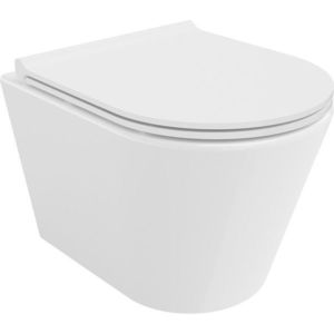 MEXEN/S Rico Závěsná WC mísa Rimless Tornado včetně sedátka s slow slim, duroplast, bílá lesk 30720500T obraz