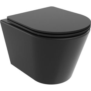 MEXEN/S Rico Závěsná WC mísa Rimless Tornado včetně sedátka s slow slim, duroplast, černá mat 30721085T obraz