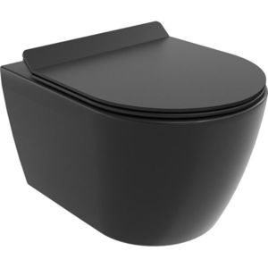 MEXEN/S Carmen Závěsná WC mísa Rimless Tornado včetně sedátka s slow slim, duroplast, černá mat 30880185T obraz